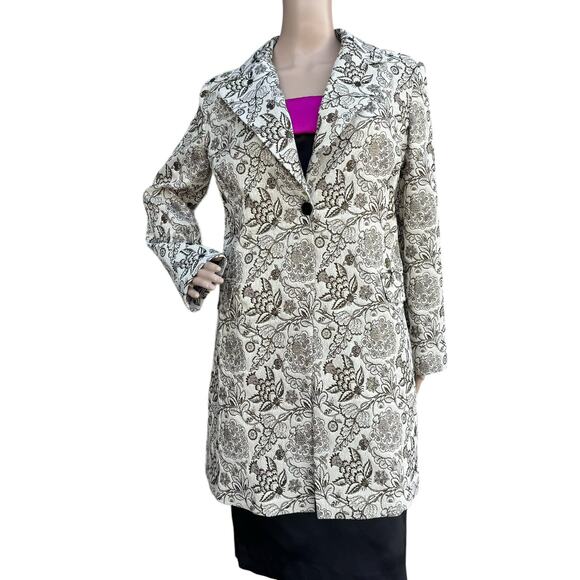 Kaos Jackets & Blazers - KAOS Italy Cream Brown Metallic Floral Brocade Mid Coat IT 48 US XL / 12 NWOT